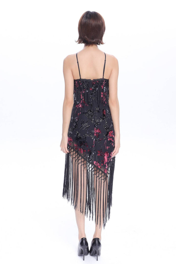 Floral Fringe Halter Dress