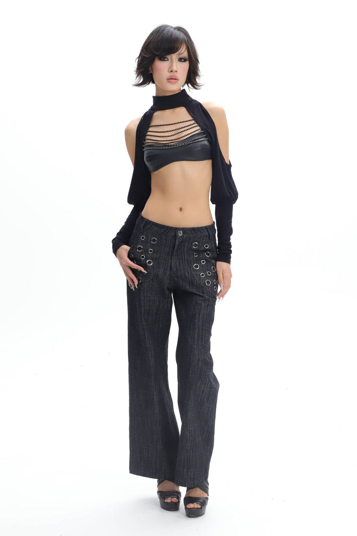 Eyelet Detail Straight Jeans
