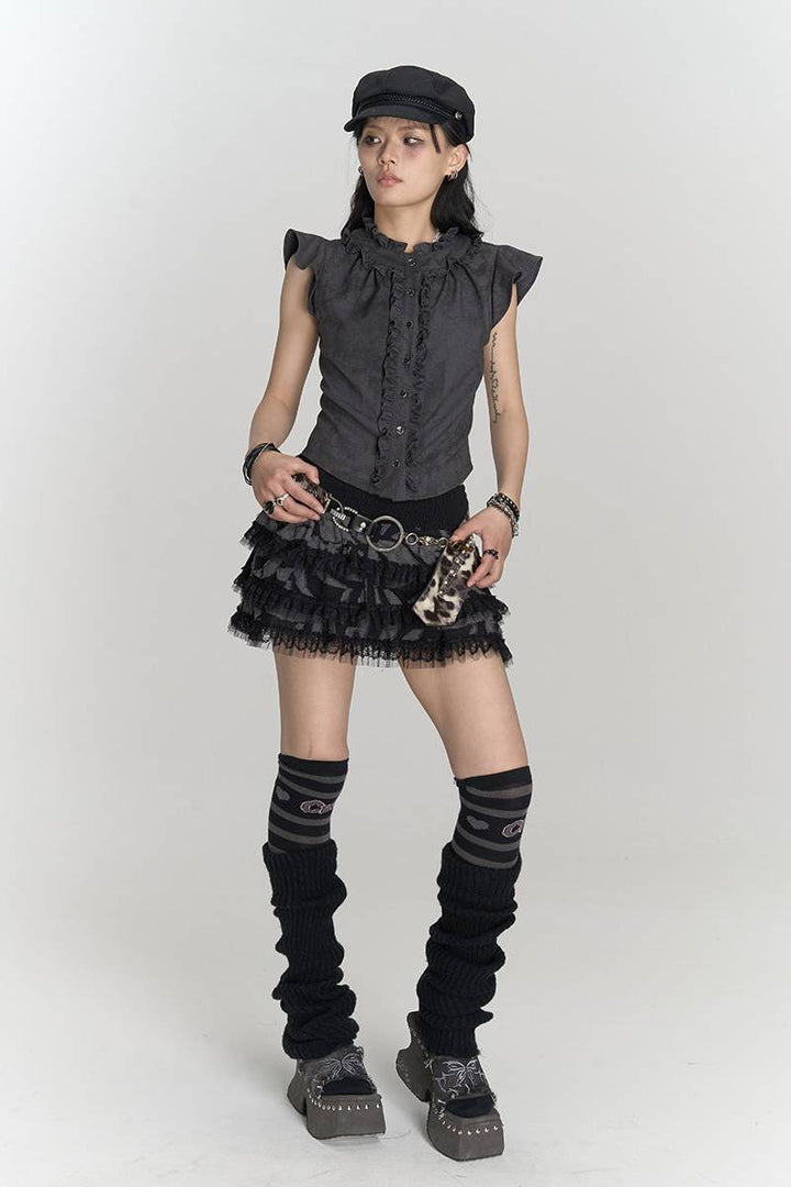 Tiered Mesh Mini Skirt