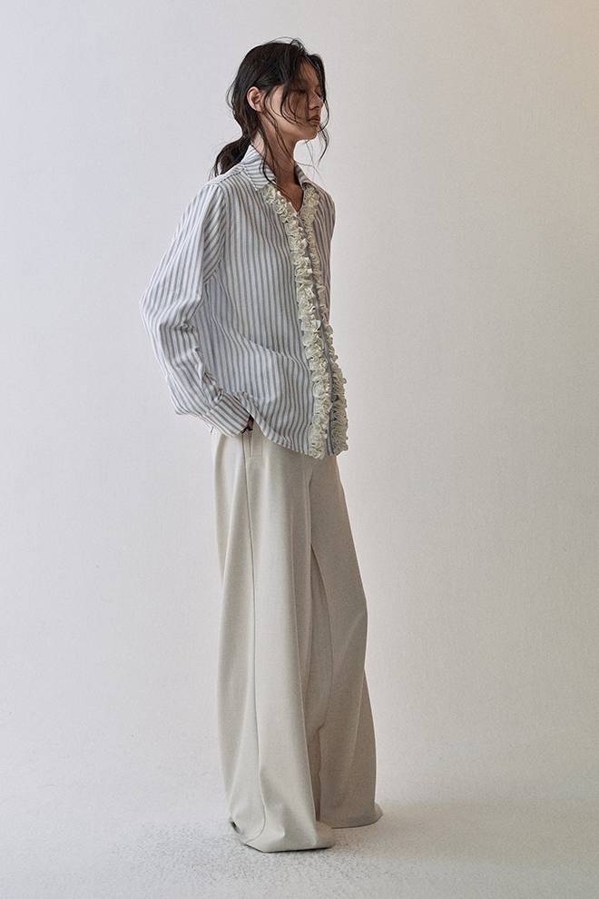Frill Trim Stripe Blouse