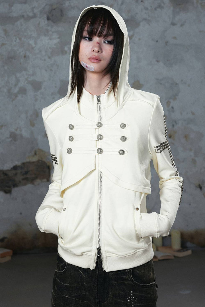 Studded Layered Zip Hoodie