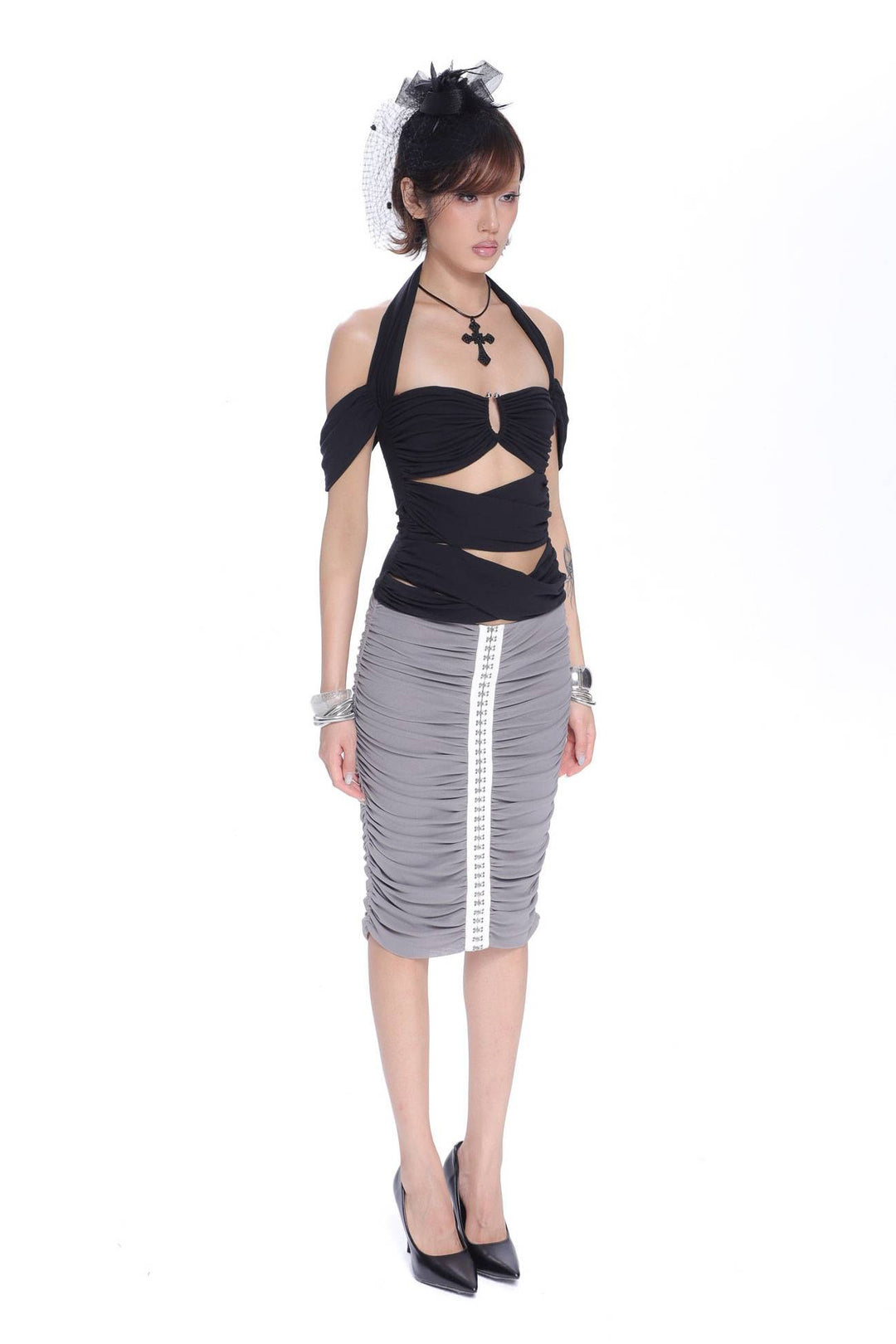 Hook Detail Midi Skirt