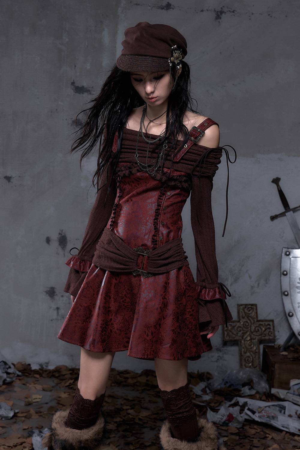 Ribbed Floral Mini Dress