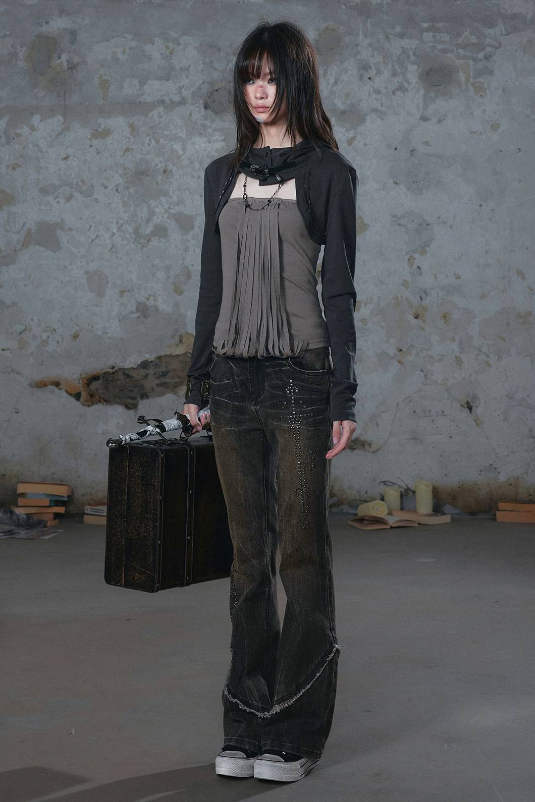 Rhinestone Flared Denim Jeans