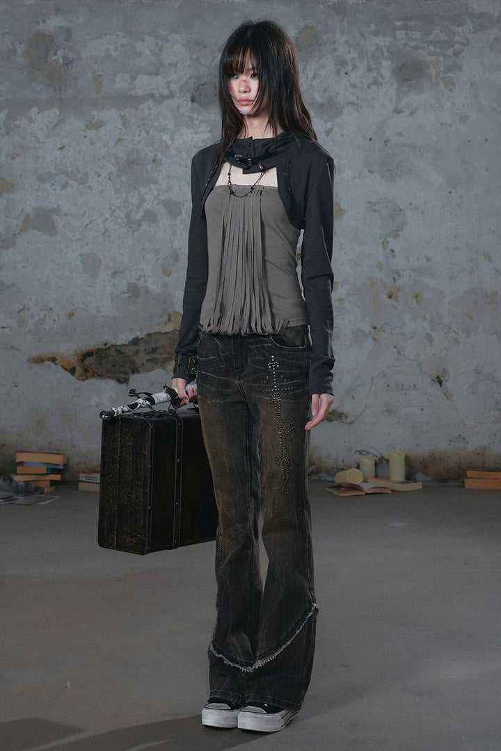 Rhinestone Flared Denim Jeans