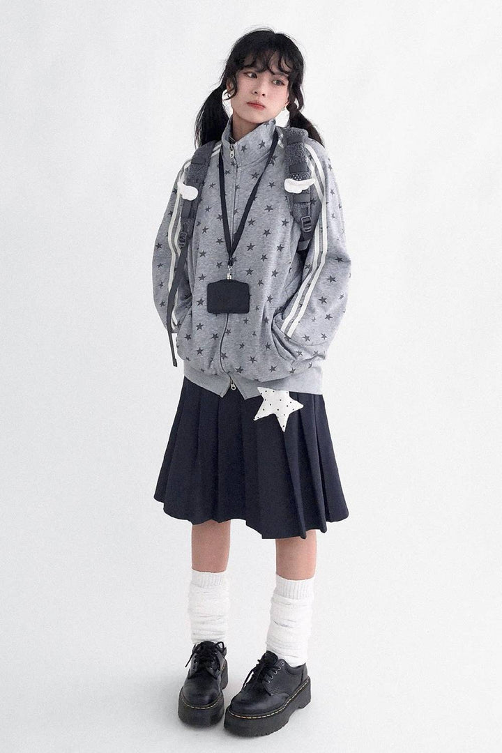 Star Print Cotton Zip