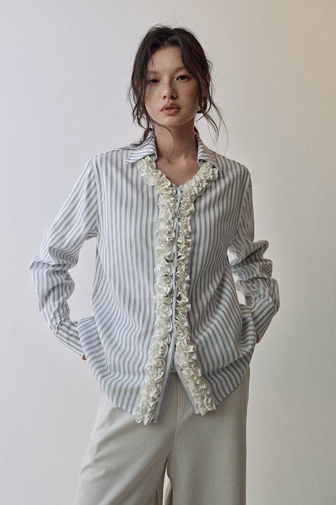Frill Trim Stripe Blouse