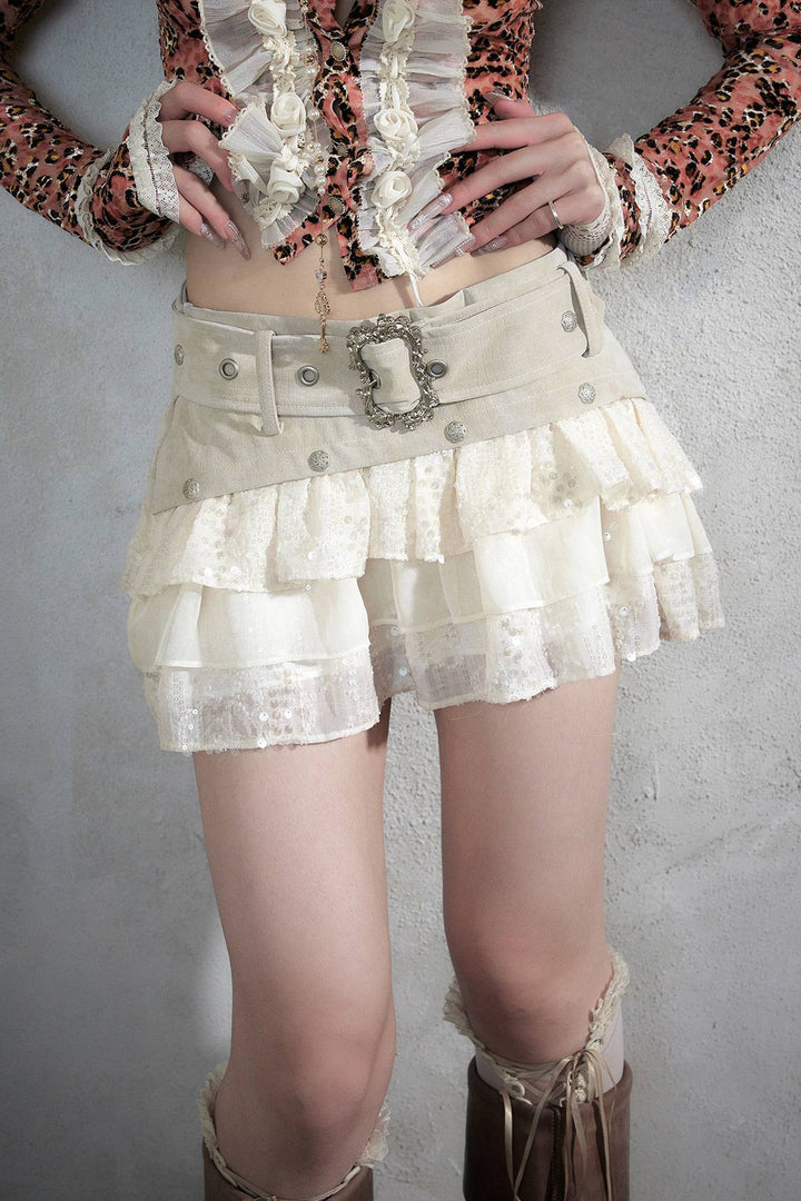 Layered Sequin Mini Skirt
