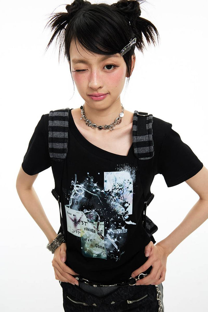 Graphic Print V-Neck Tee
