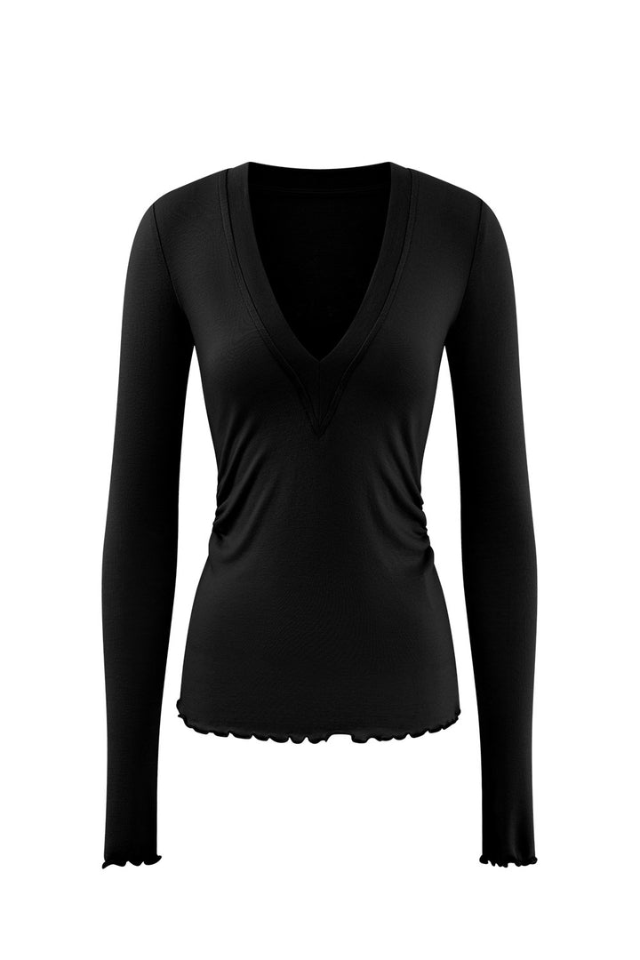 Ruffle Edge V-Neck Shirt