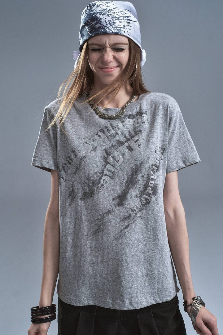 Oversized Distressed Print Tee