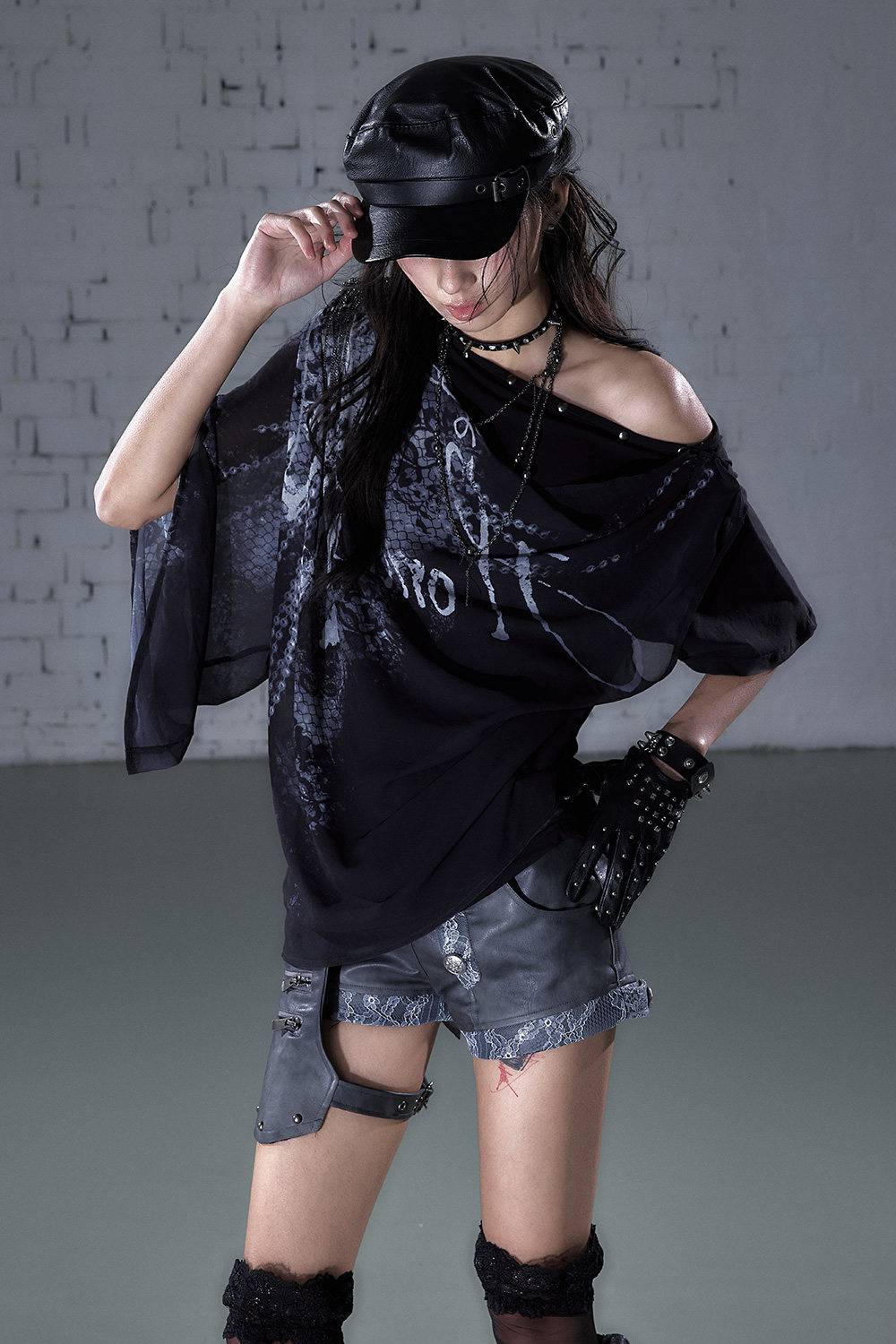 Draped Graphic Chiffon Top