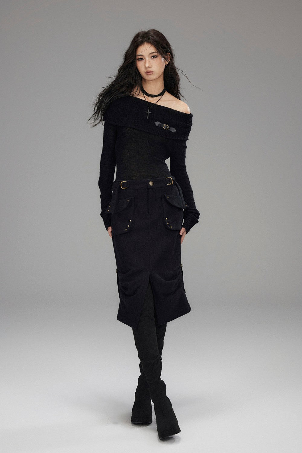 Off Shoulder Buckle Sweater