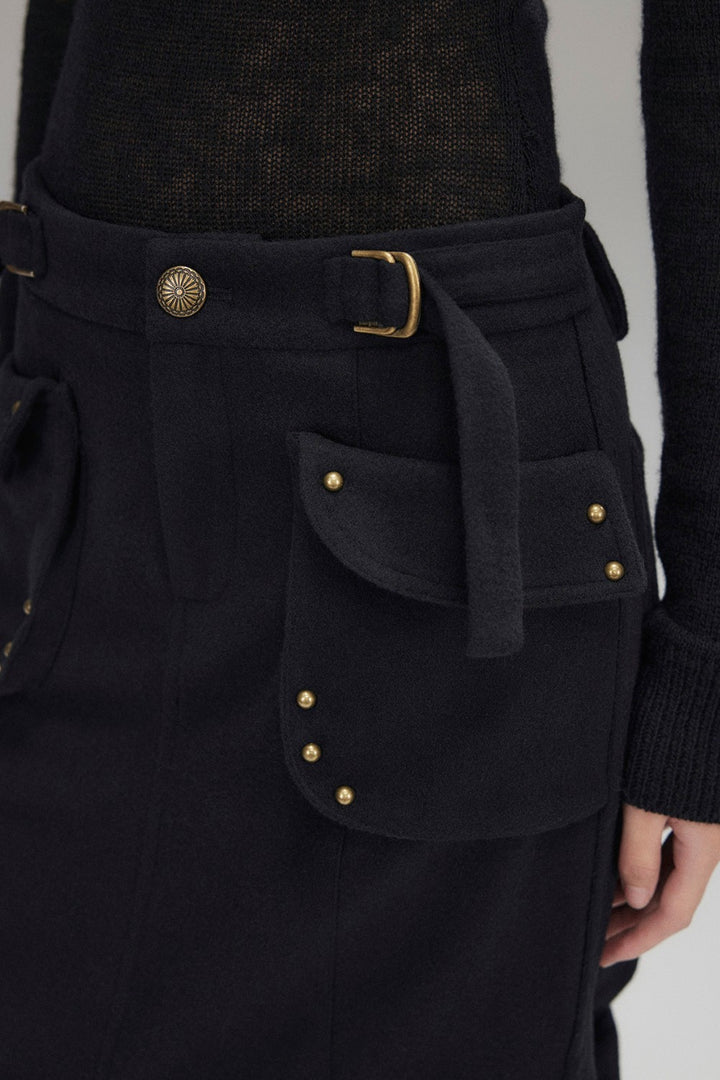 Wool Cargo Split Skirt