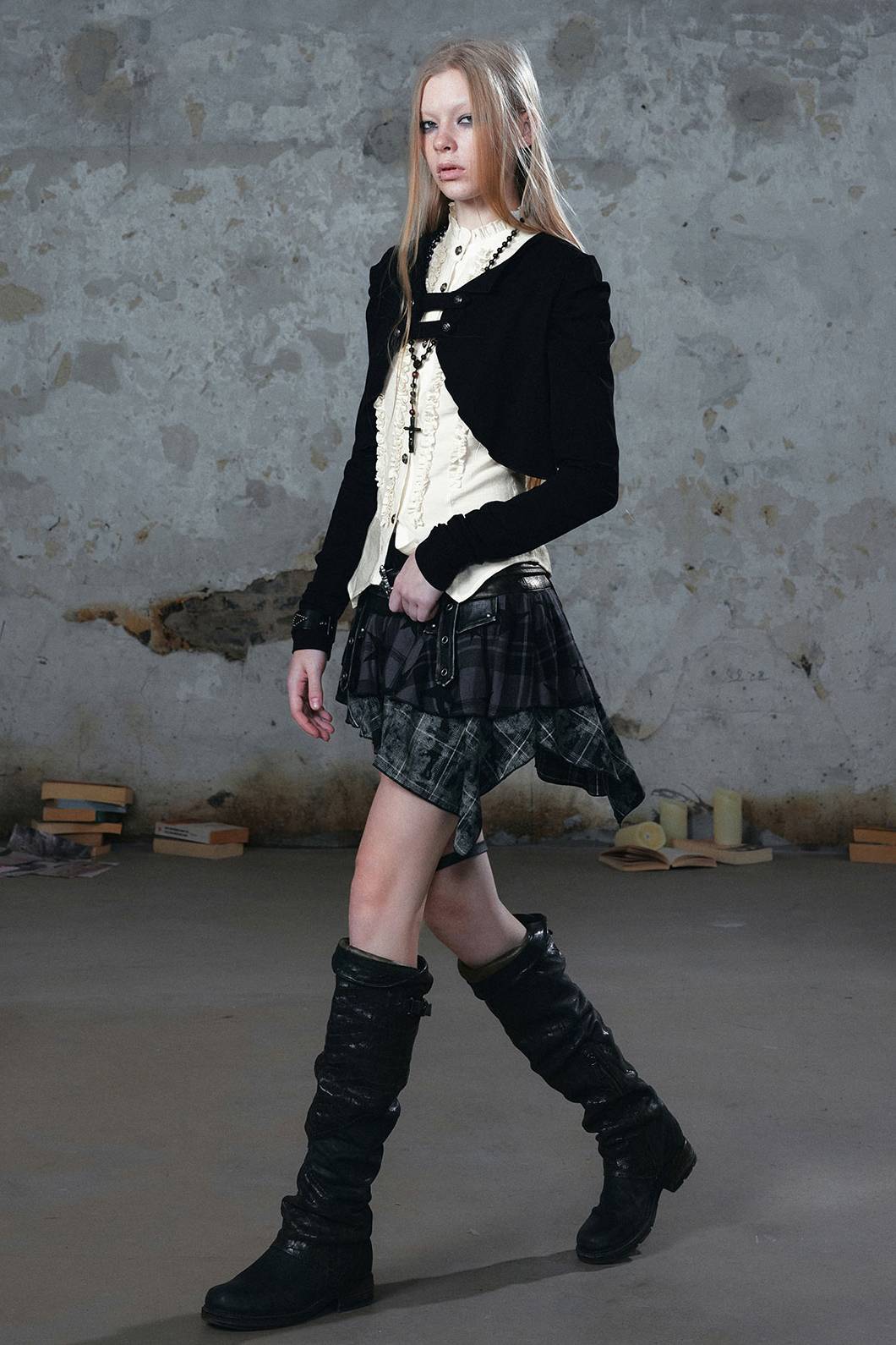 Plaid Asymmetric Mini Skirt