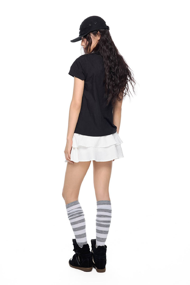 Fitted Ruffle Collar Top