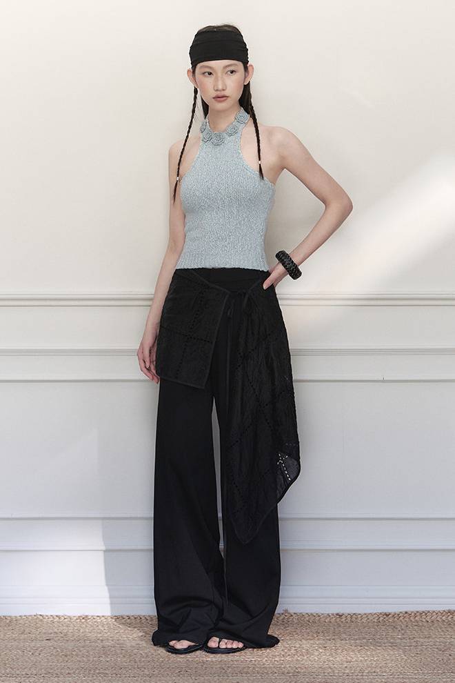 Draped Lace Overlay Pants