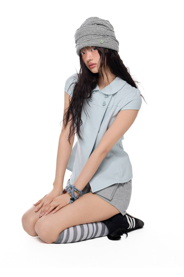 Asymmetric Button Collar Top