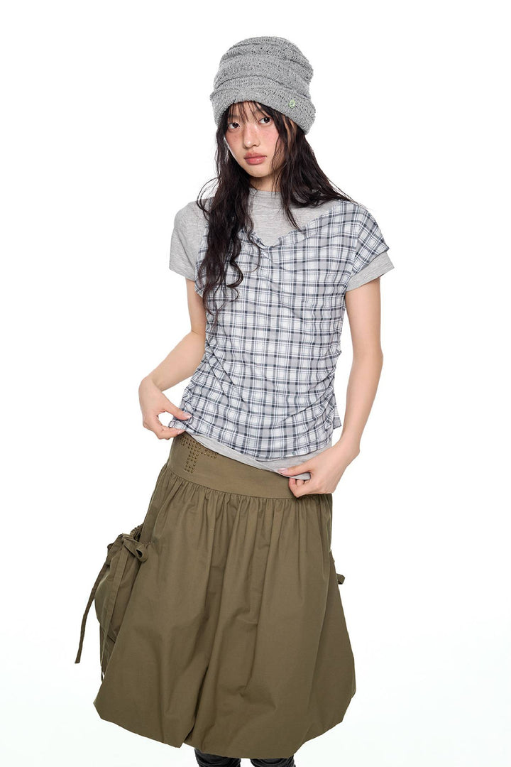 Layered Plaid Short Sleeve Top