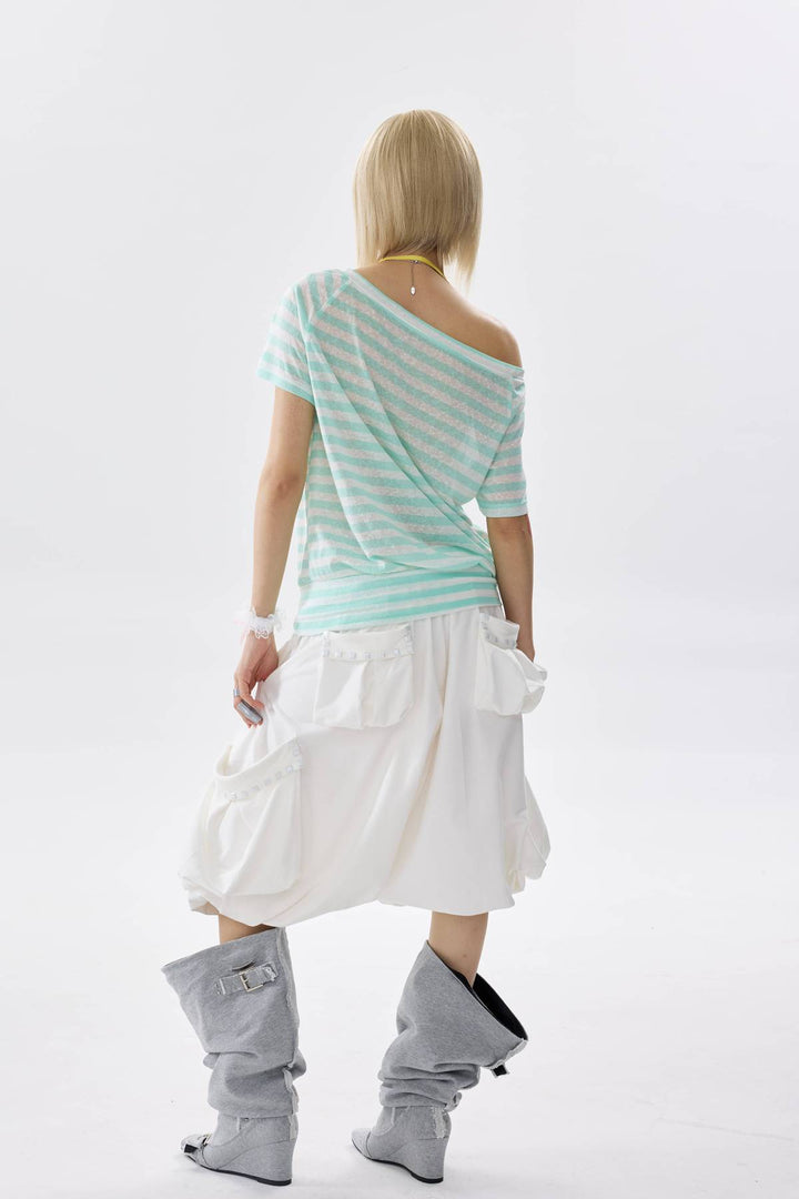 Asymmetric Striped Graphic Top