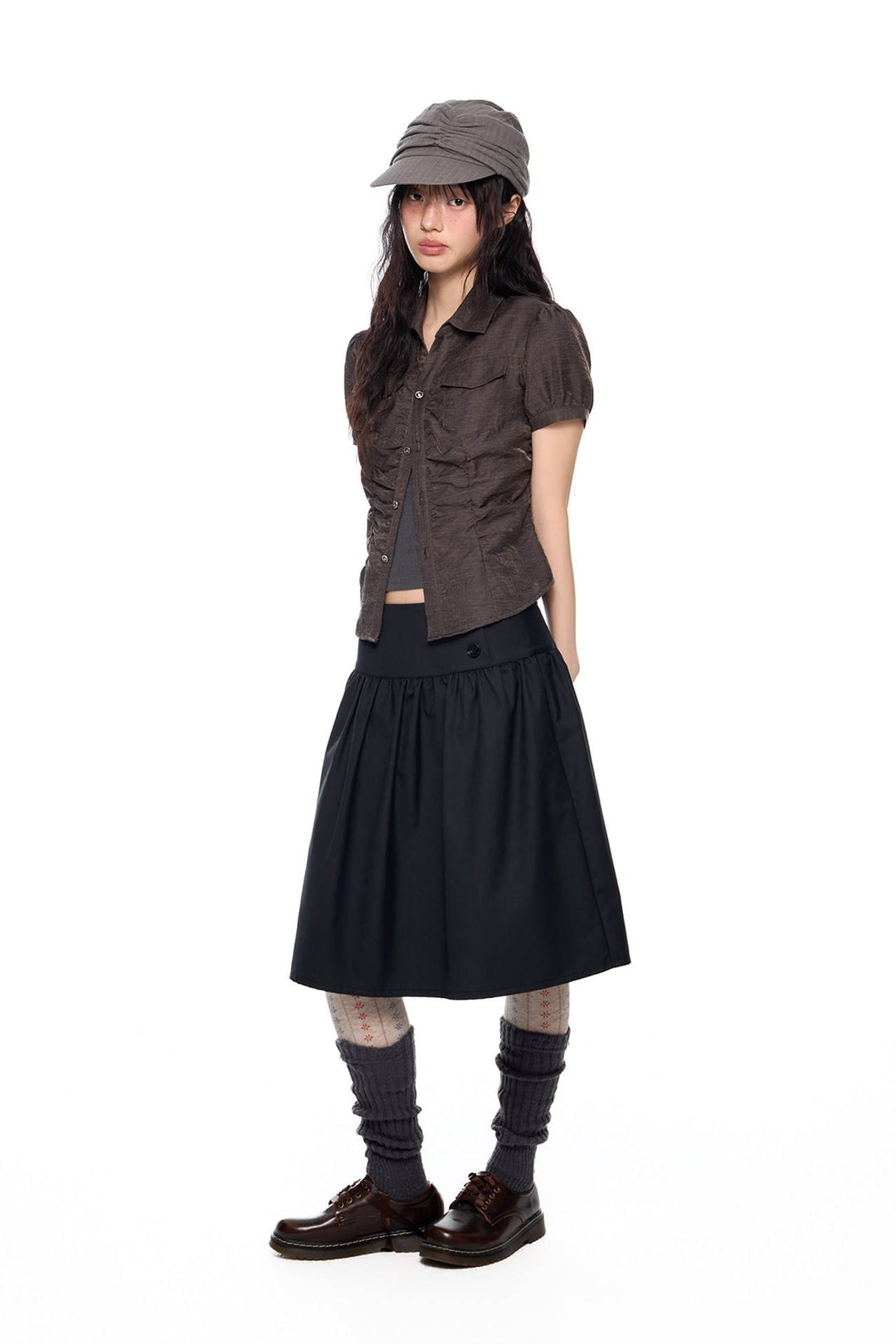 Ruched Waist Button Shirt