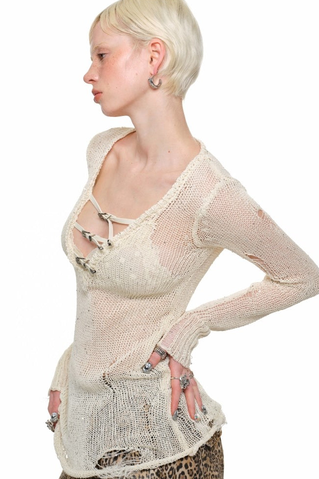 Reversible V-Neck Knit Pullover