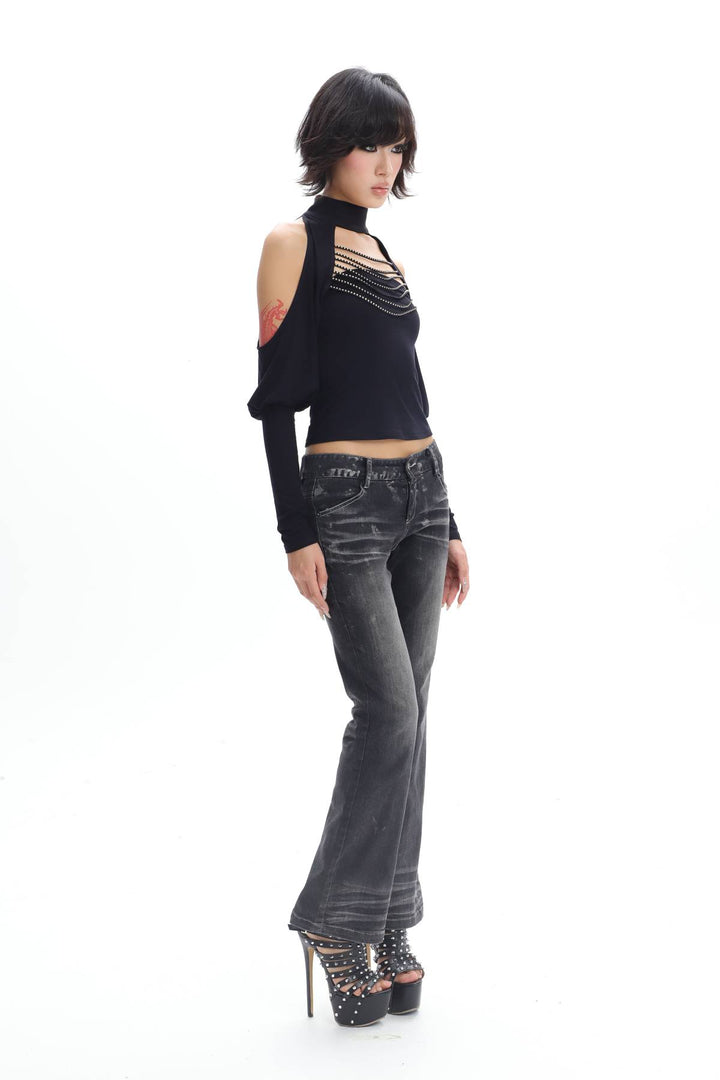Cutout Rhinestone Fitted Top