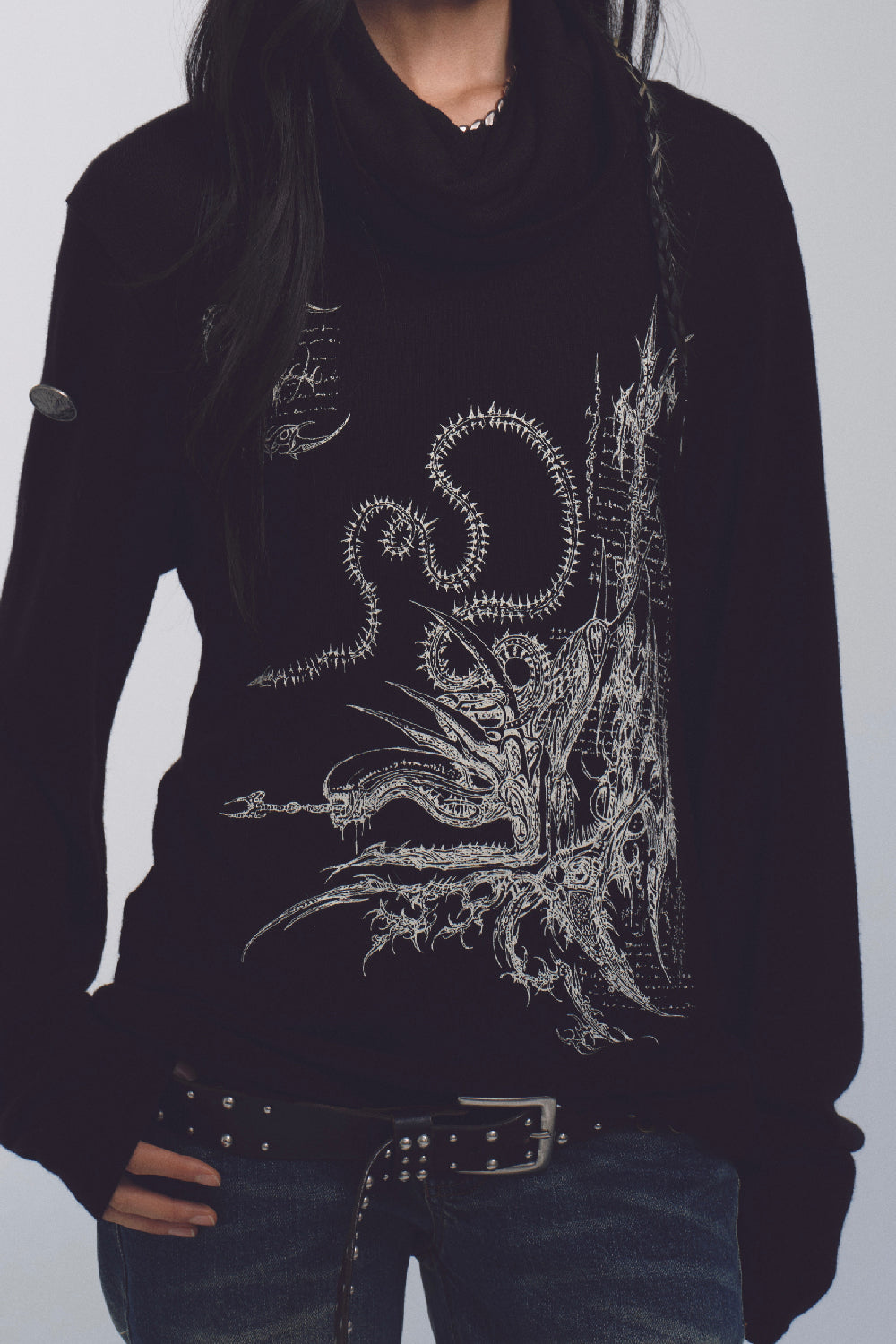 High-Neck Graphic Sweater