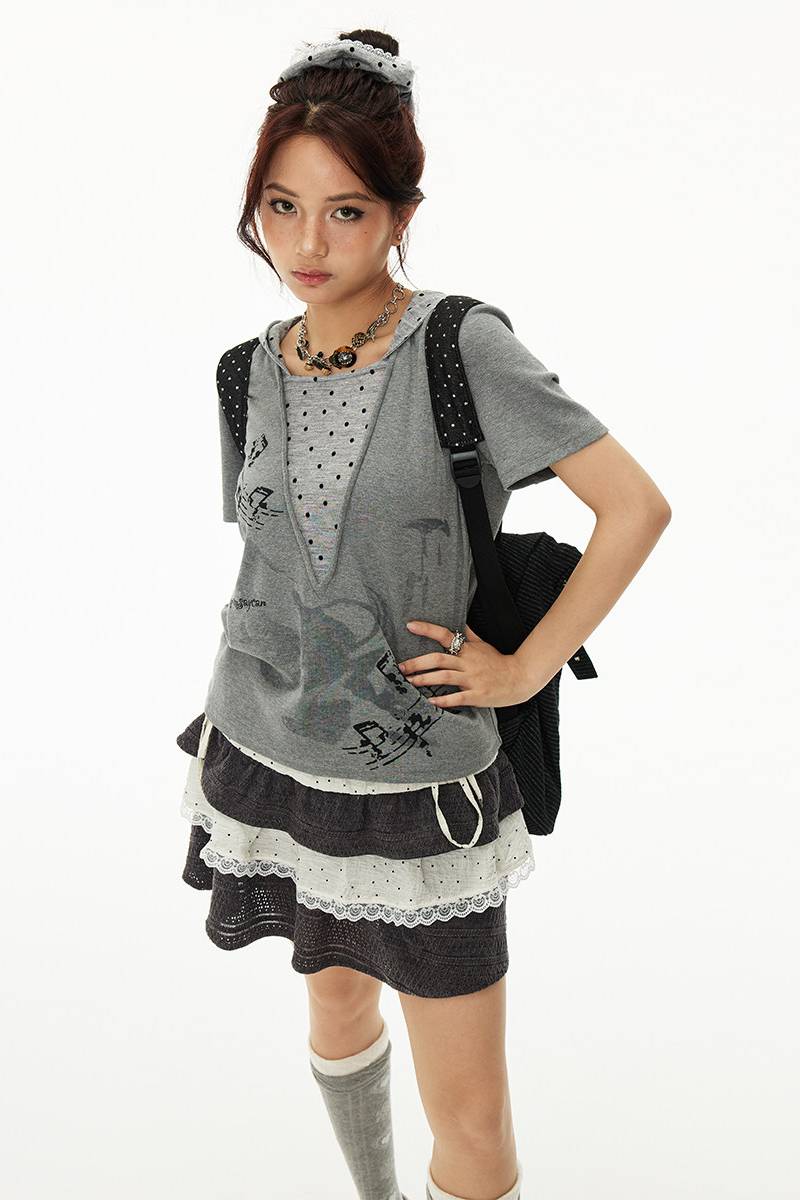 Layered Graphic Hood Top