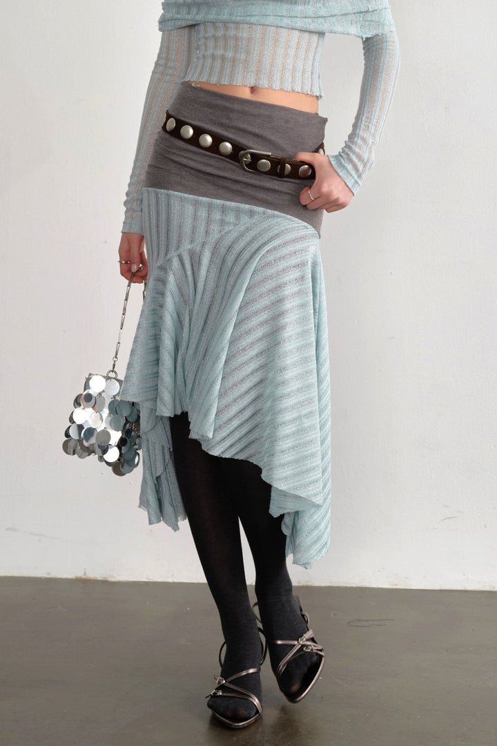 Mint Asymmetric Mesh Skirt
