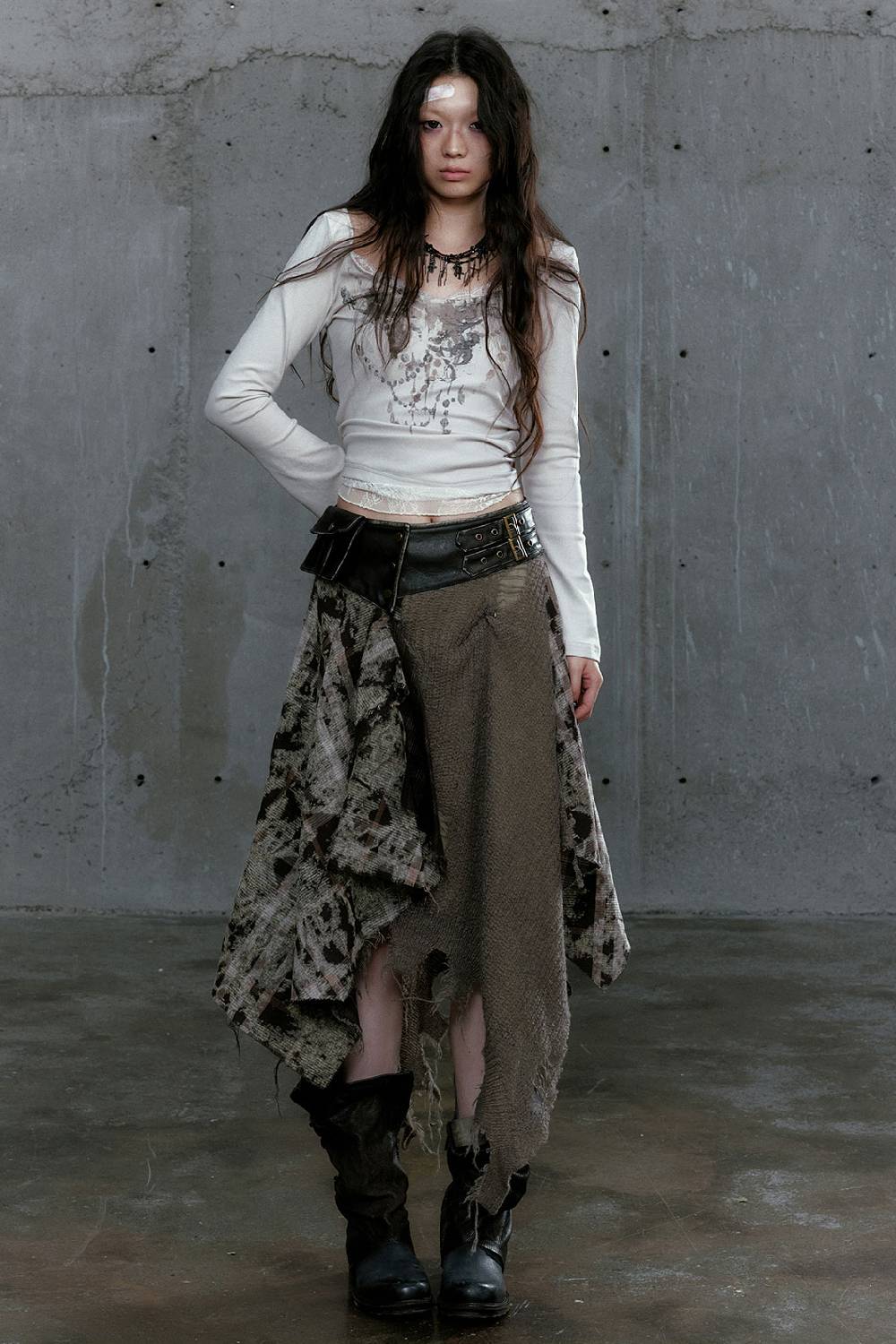 Distressed Patchwork Skirt