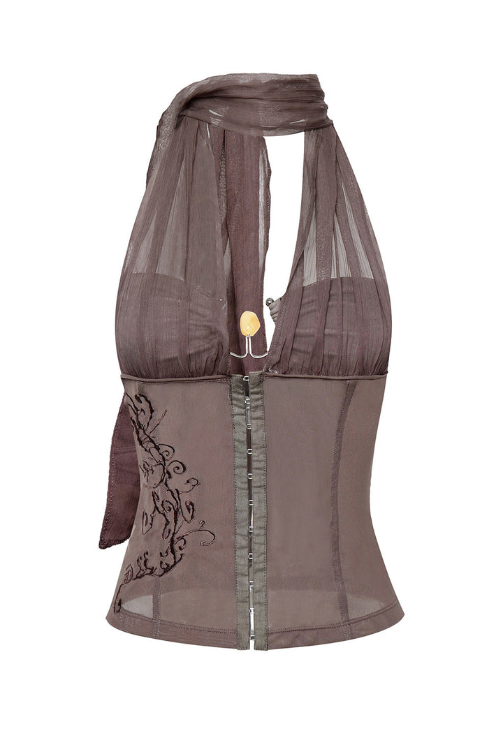 Mauve Sheer Halter Corset Top