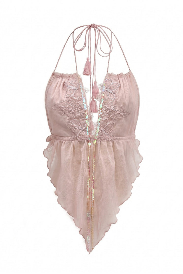 Celia Embroidered Mesh Top
