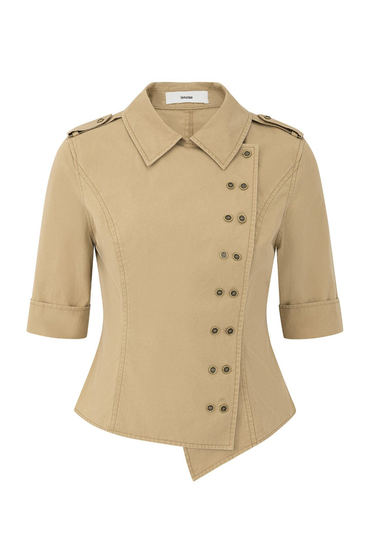 Camel Asymmetric Cotton Top