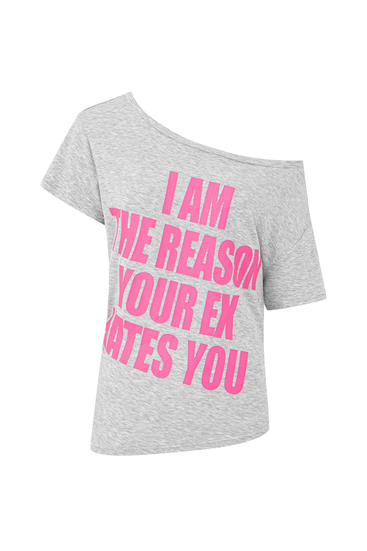 Off-Shoulder Graphic Statement Shirt