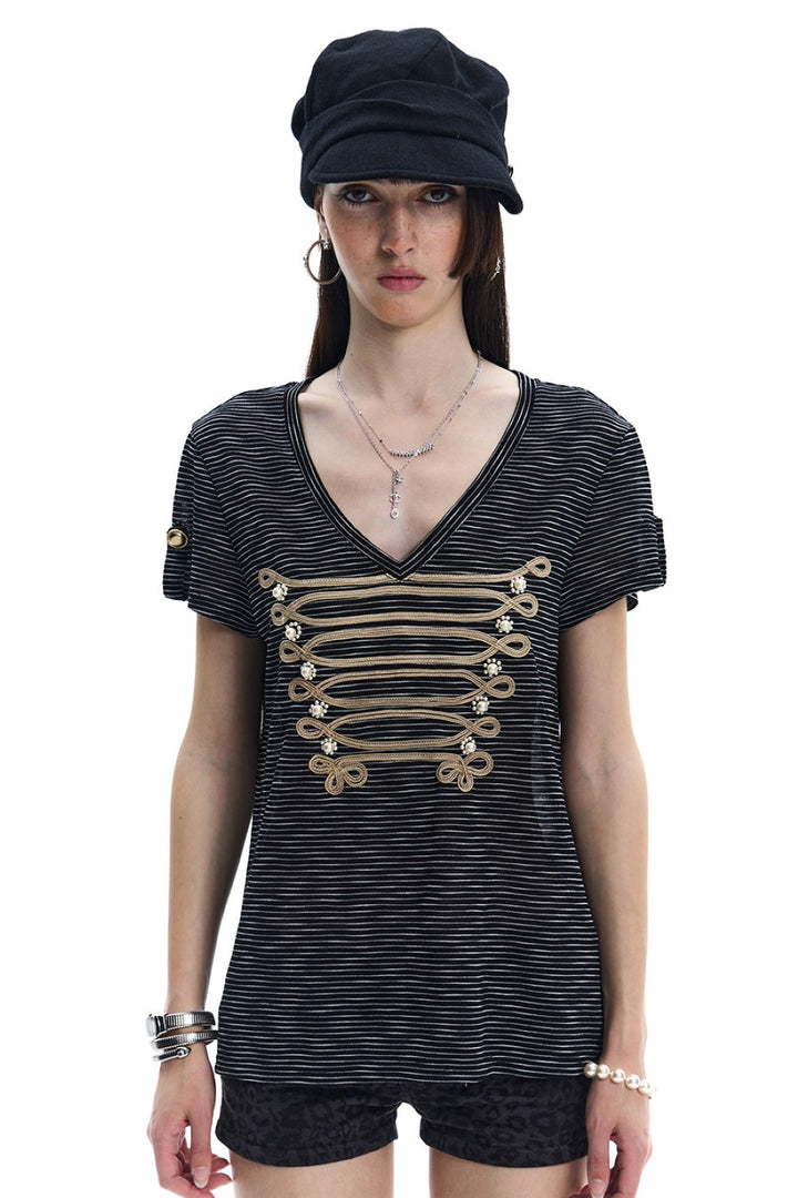 Royal Embroidered Stripe T-Shirt