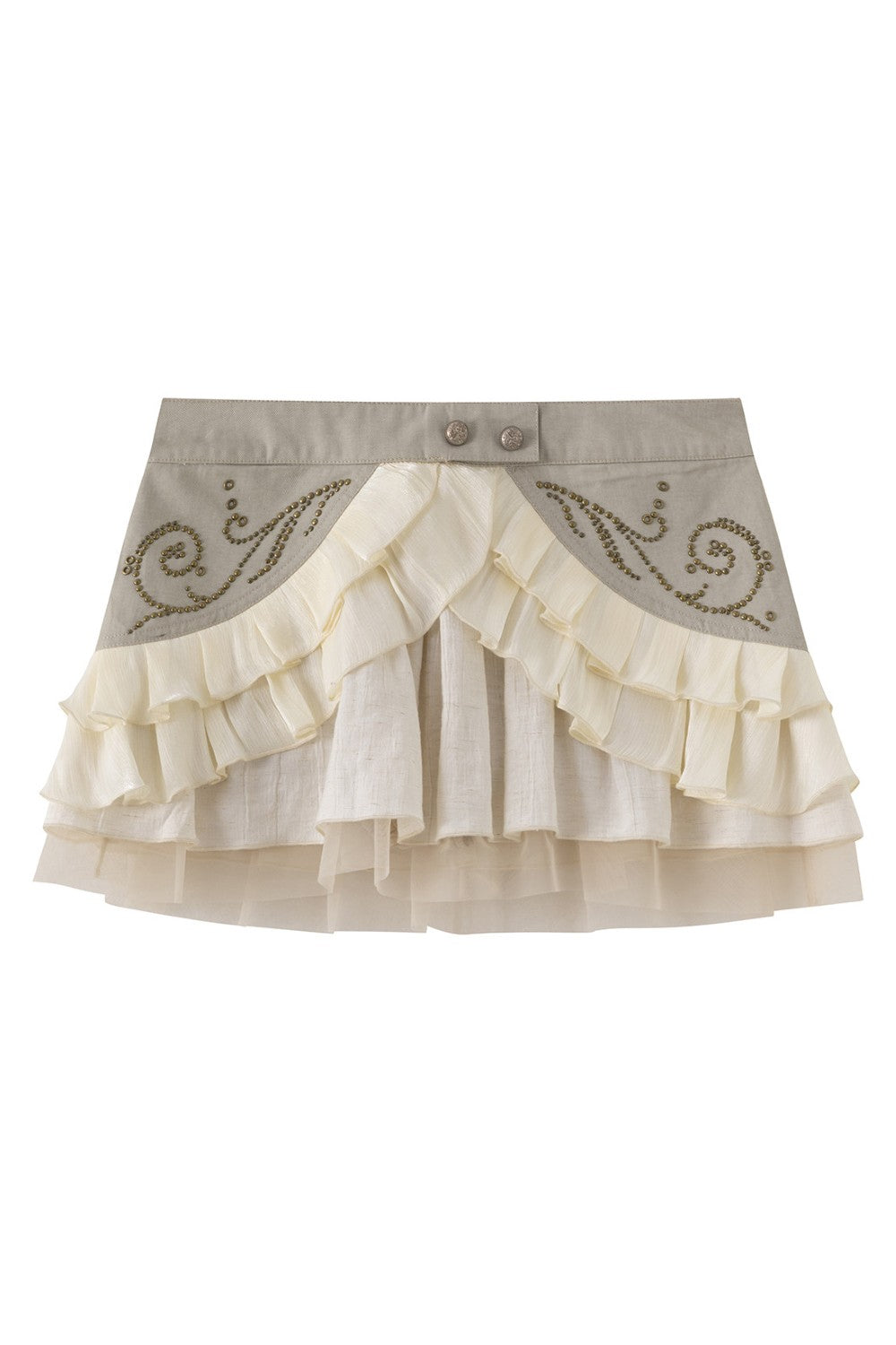 Lace-Up Tiered Studded Skirt