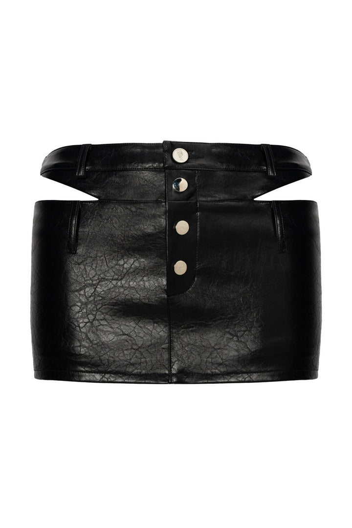 Cutout Leather Moto Skirt