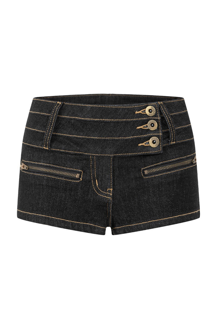 Layered Waist Denim Shorts