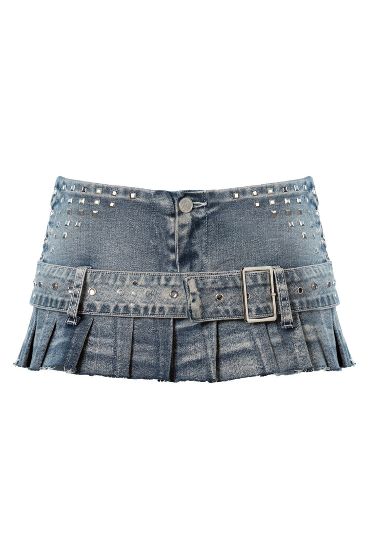 Studded Lace-Up Pleated Skirt