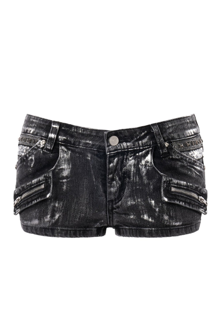 Silver Wash Studded Shorts