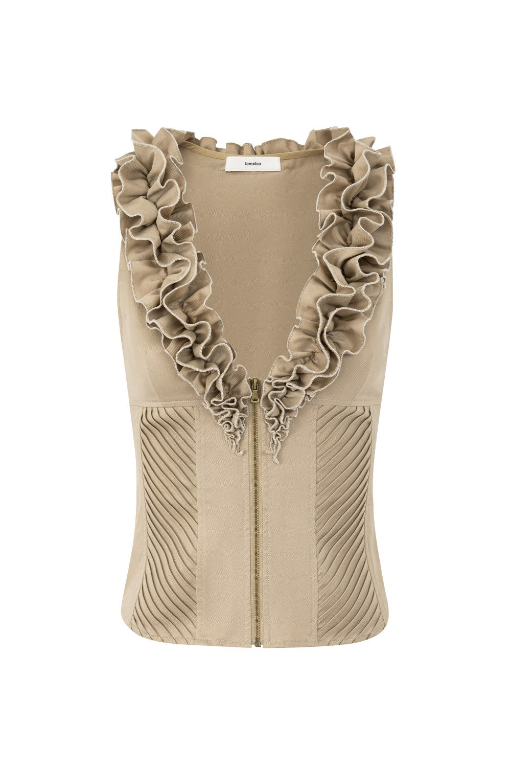 Elira Ruffle V-Neck Zip Top