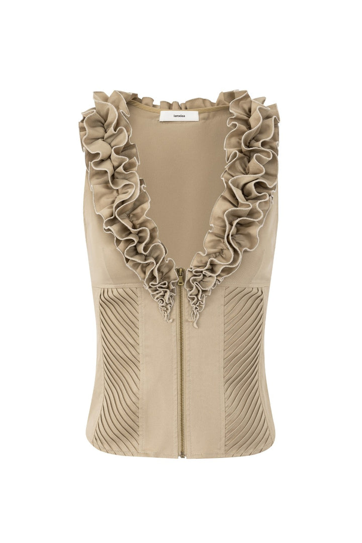 Elira Ruffle V-Neck Zip Top