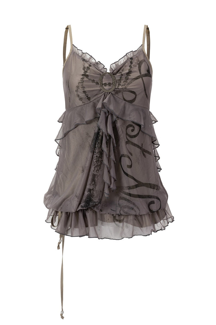 Graffiti Print Ruffle Cami