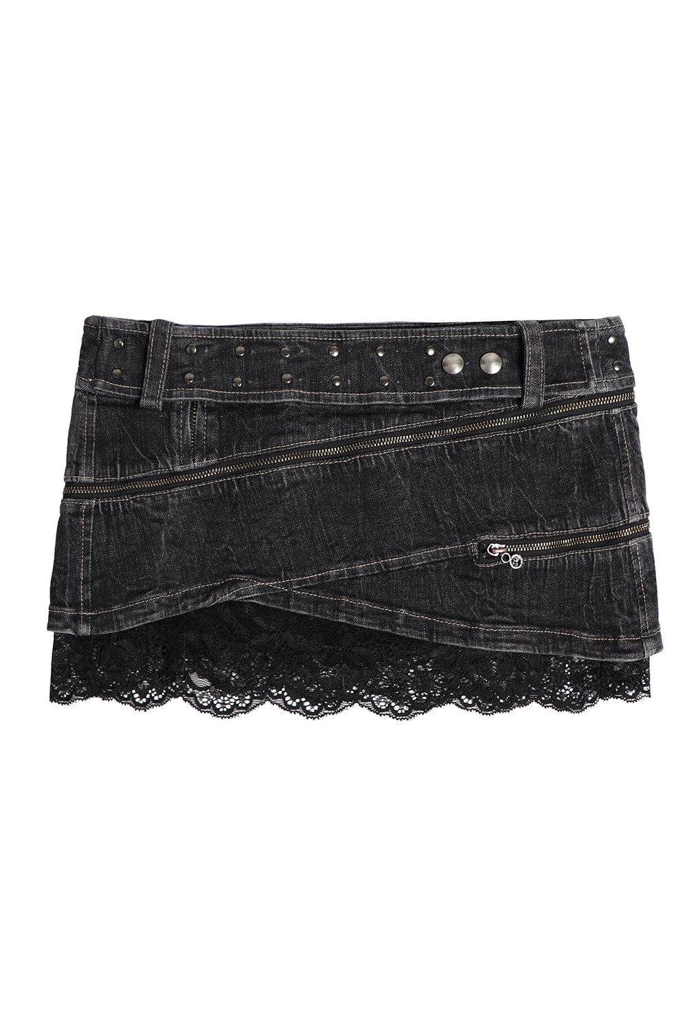 Lace Panel Denim Skirt