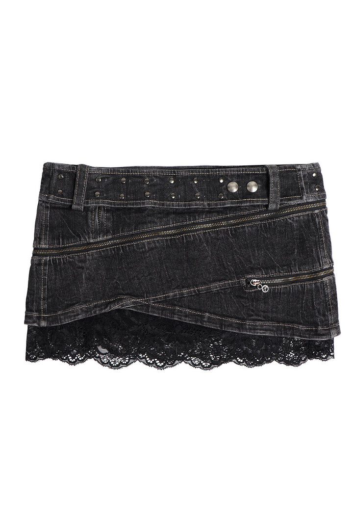 Lace Panel Denim Skirt