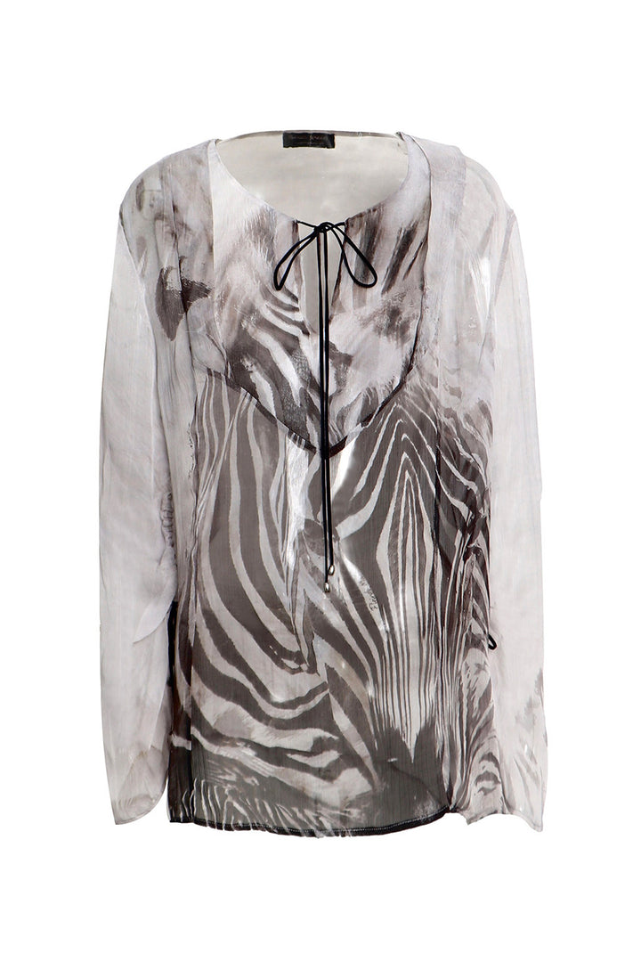 Zebra Sheer Tie-Front Blouse