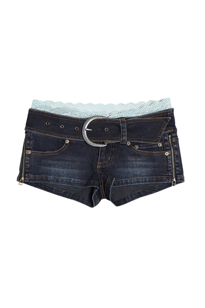 Blue Lace Trim Denim Shorts