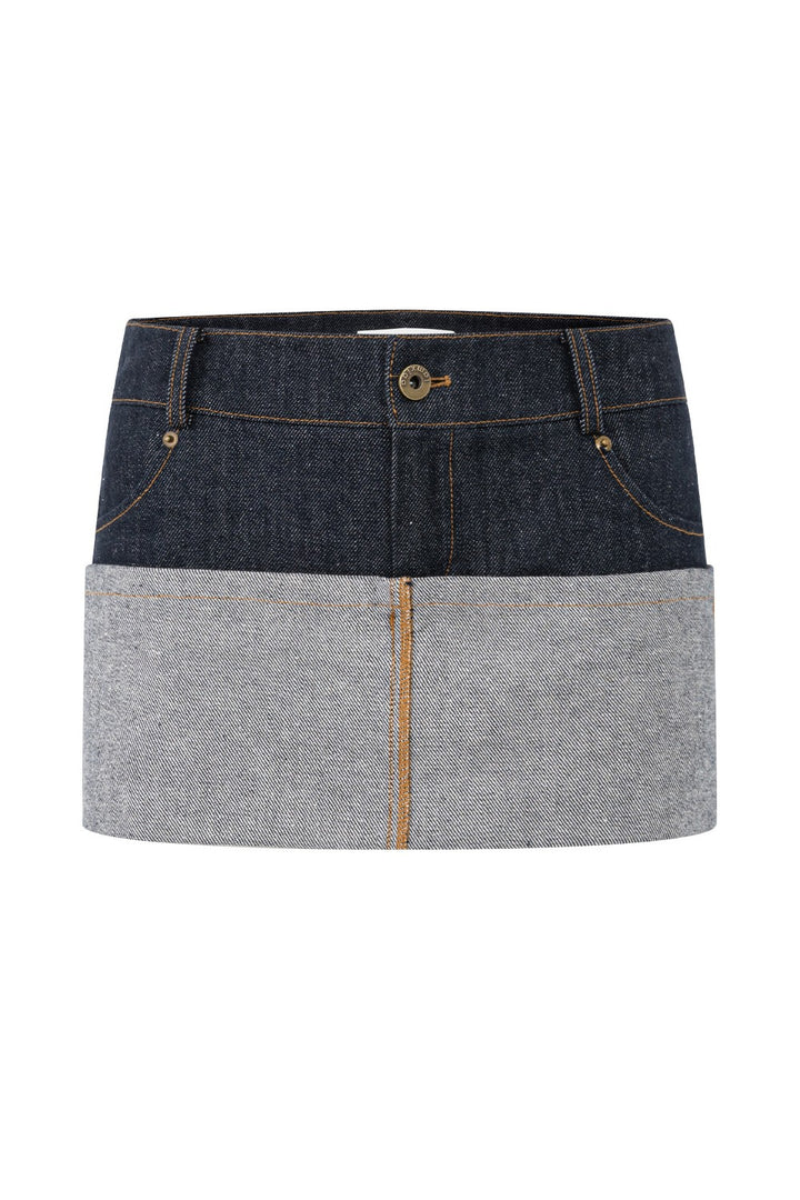 Foldover Cuffed Denim Skirt