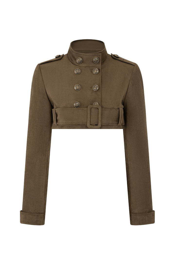 Cropped Suede Belted Jacket